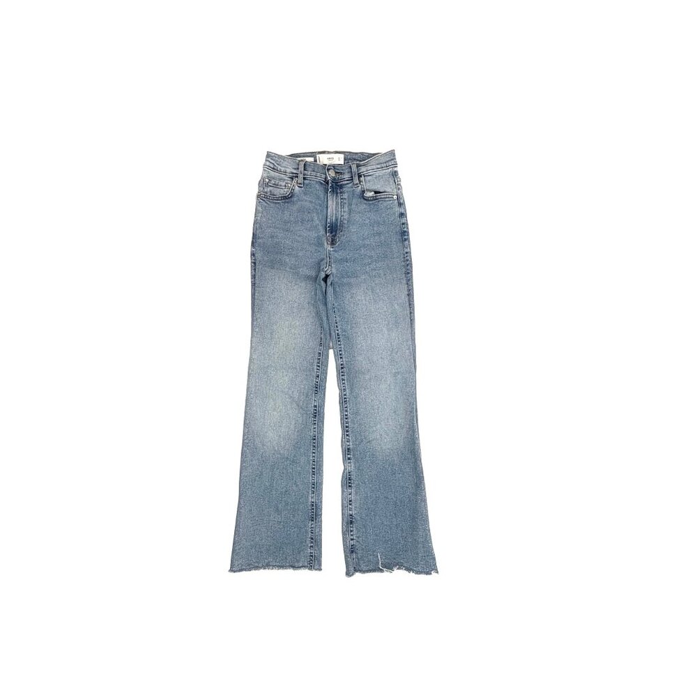 MNG Sienna Bootcut Jeans Women 1 Blue Medium Wash Raw Hem Denim Mid Rise